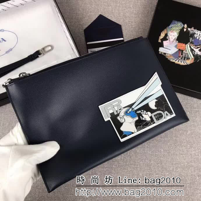 PRADA普拉達 2018最新漫畫印象系列 專櫃最新款 限量版男士手包 2NG005 DD1078